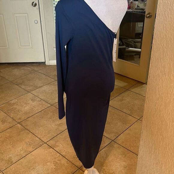 Susana Monaco Women's M One Arm Slit Shoulder Midi Dress Night Sky Blue Glam New - Picture 5 of 7